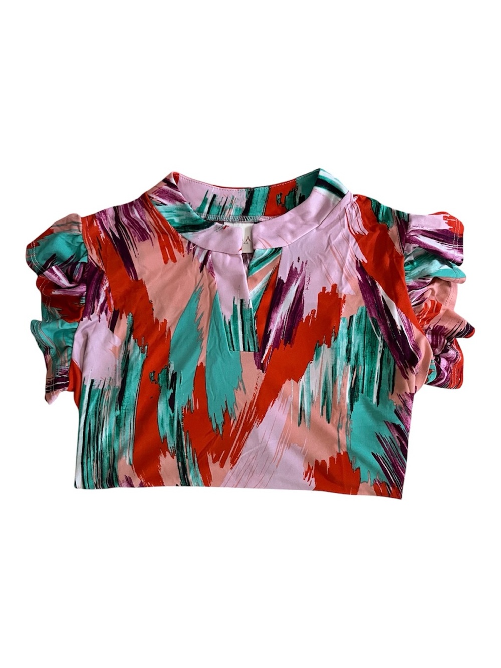Multi color Abstract Pattern Flutter Short Sleeve Top Blouse Size Medium NWOT - Picture 14 of 15